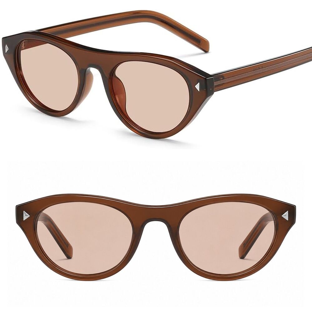 Women's Brown Narrow Oval Cat Eye Retro Y2K Lightweight Chic Fashion Sunglasses